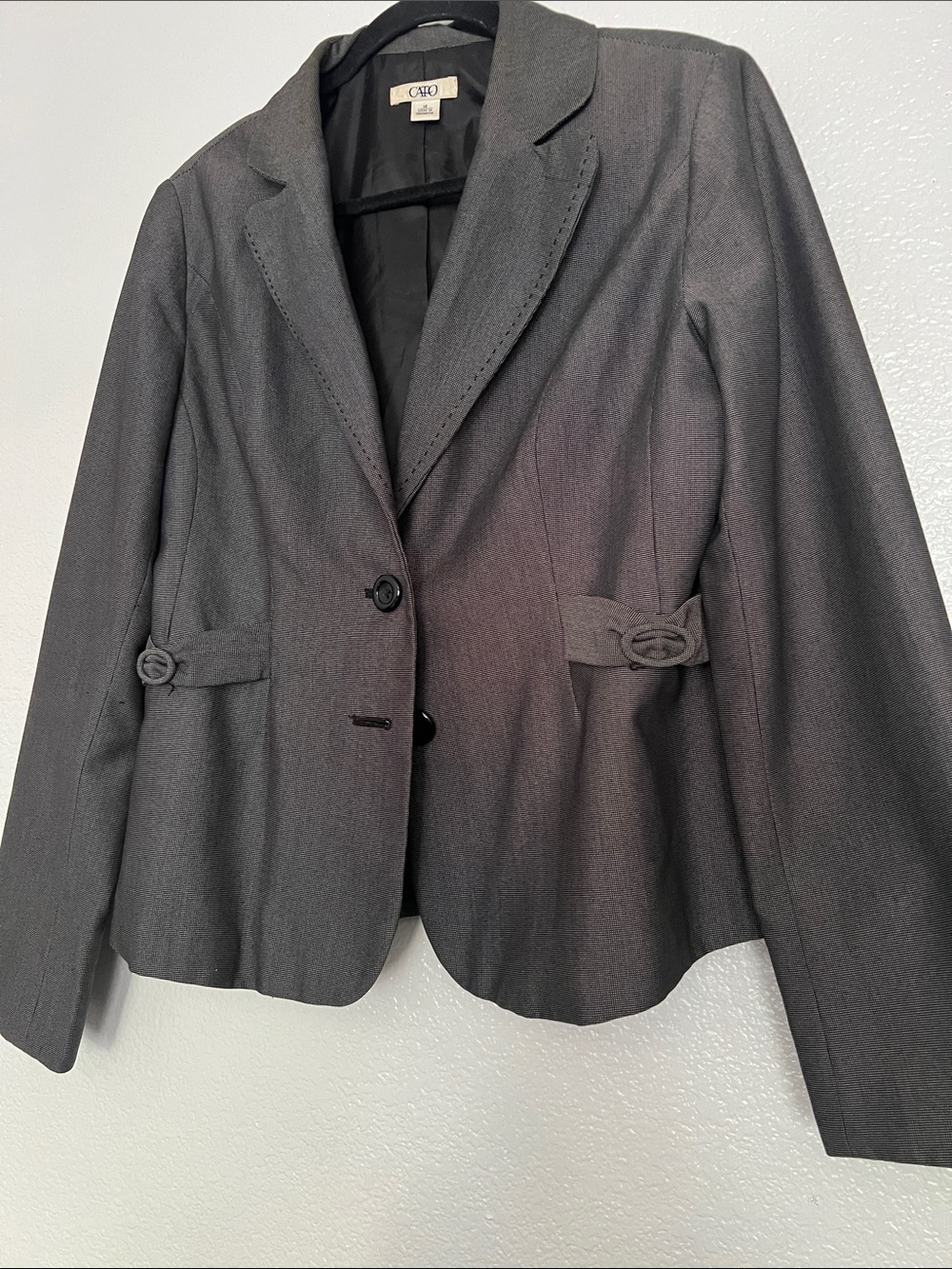 Cato Women's Charcoal Gray Tailored Blazer with Knot Waist Tabs
